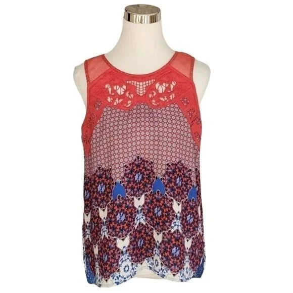 Daniel Rainn Lace Floral Jewel Neck Sleeveless Button Back Blouse Top Size PM - Picture 2 of 11